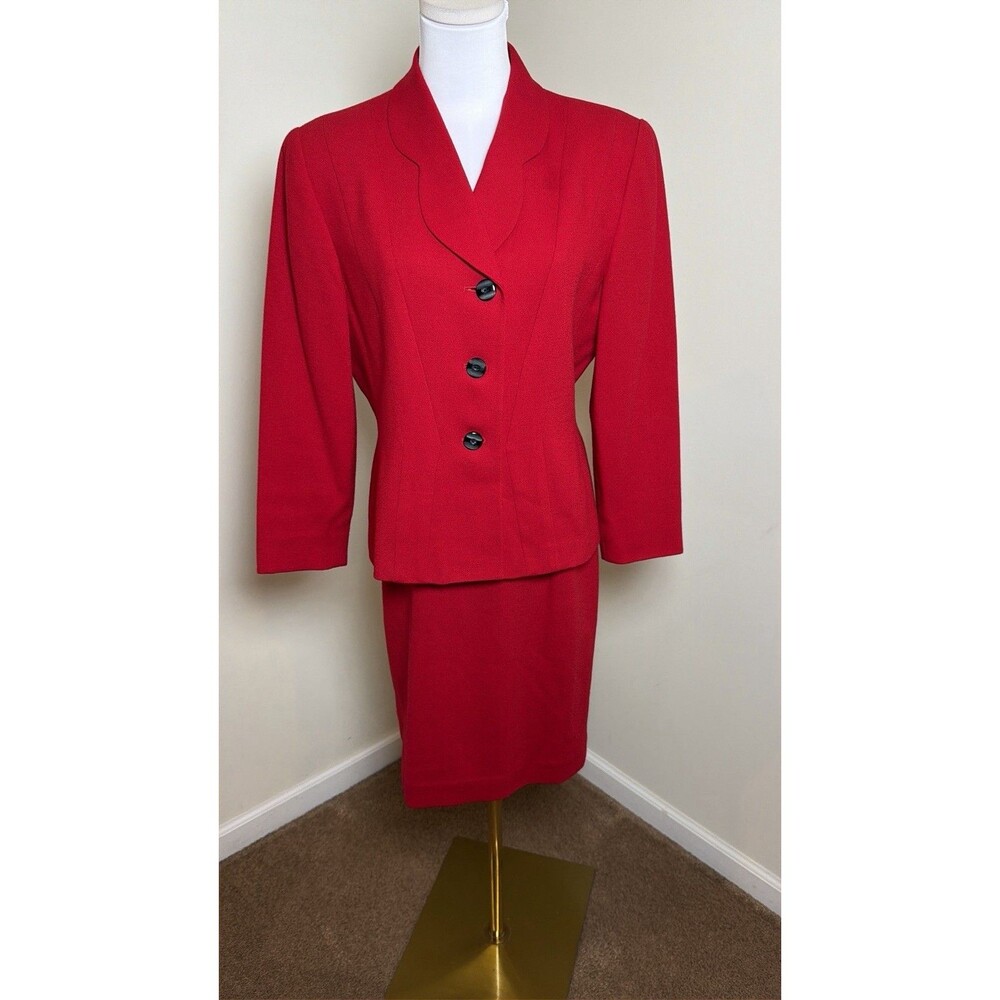 Vintage KASPER ASL Petitie 12P Red Wool POWER SUIT 2 PC Career Office Classic